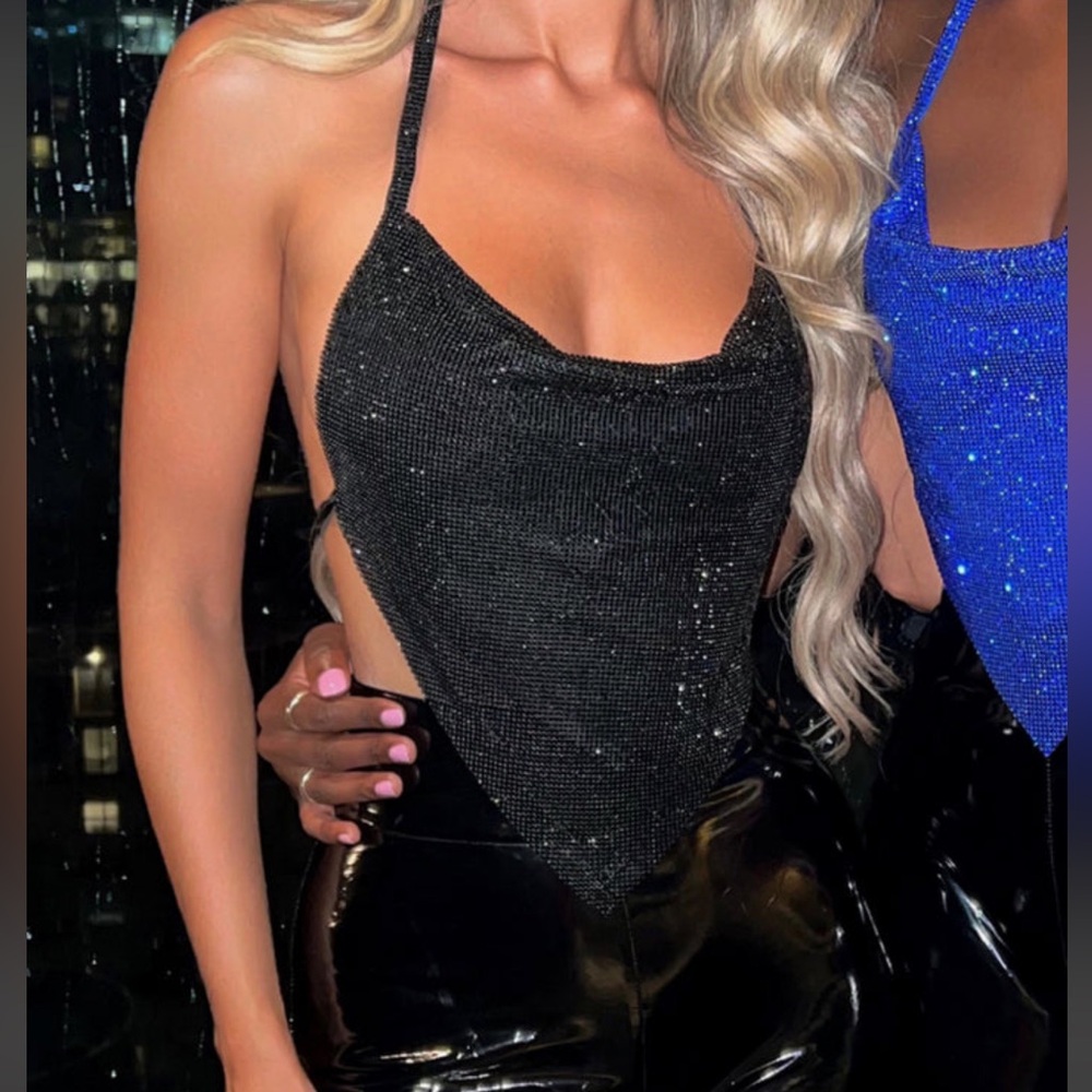 Babyboo Fashion Black Sparkly Tie Top